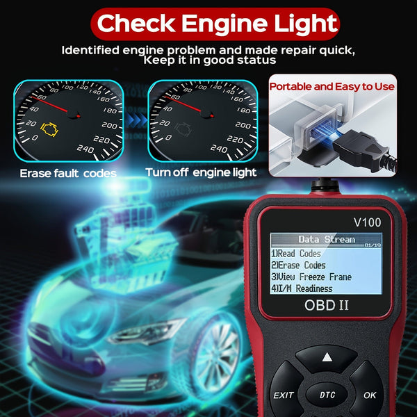Planet Gates Black Red Car OBD2 Diagnostic Scanner Code Reader Engine Fault Code Reader Scanner Can Diagnose Scan Tool For All OBD II Protocol Cars Since 1996