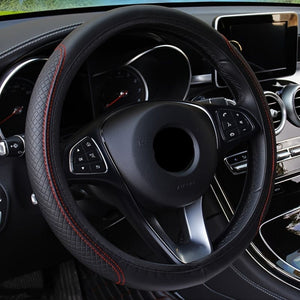 Planet Gates Black Red Four Seasons Universal Car Steering Wheel Cover Non-slip Sweat-absorbing Fiber PU Leather Handle Cover Bread Off-road Pickup Sedan