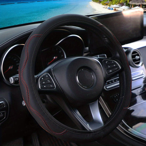 Planet Gates Black Red PU Leather Three-dimensional Pressure Hole Without Inner Ring Car Steering Wheel Cover Suitable For 37-38CM Car Accessories For All Seasons