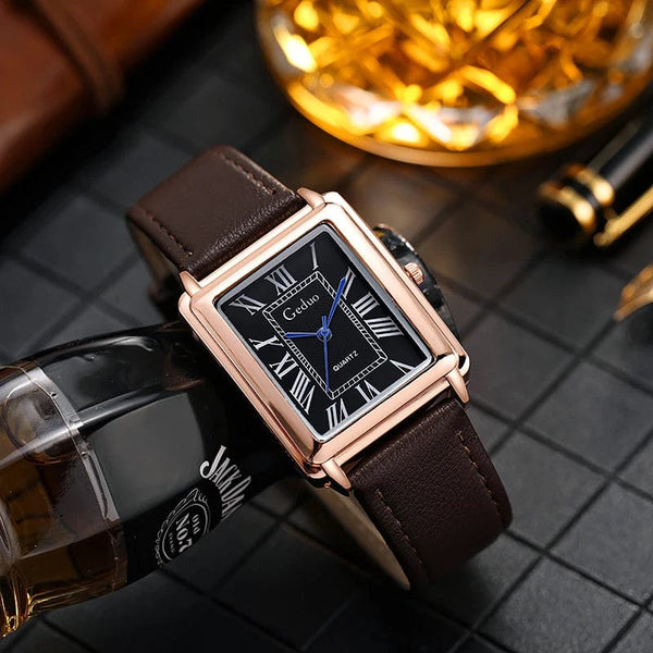 Planet Gates black rose white Fashion Men's Quartz Wristwatch Leather Strap Watch