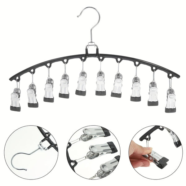 Planet Gates Black Rotatable 1pc Pants Hangers With 10 Clips, For Holding Leggings/Jeans/Hats, Household Space Saving For Organization Of Bedroom, Bathroom, Closet, Wardrobe, Home, Dorm, Travel