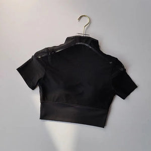 Planet Gates black / S One Piece Cup with Chest Pad Mesh Short Sleeved Yoga Suit Training Tight Top Pilates Fitness Running Sports T-shirt Cloth