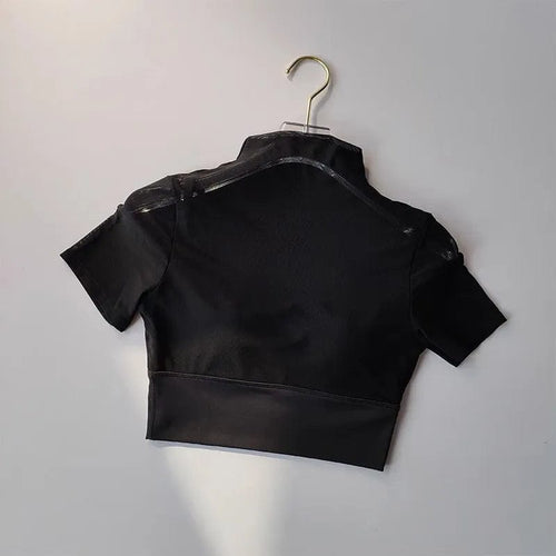 Planet Gates black / S One Piece Cup with Chest Pad Mesh Short Sleeved Yoga Suit Training Tight Top Pilates Fitness Running Sports T-shirt Cloth