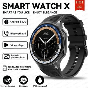 Planet Gates Black silicone belt / L 2024 New For HUAWEI IOS Watch X High-End Business Watch 32G Large Memory Album Smartwatch Men Sports Fitness Waterproof Bracelet