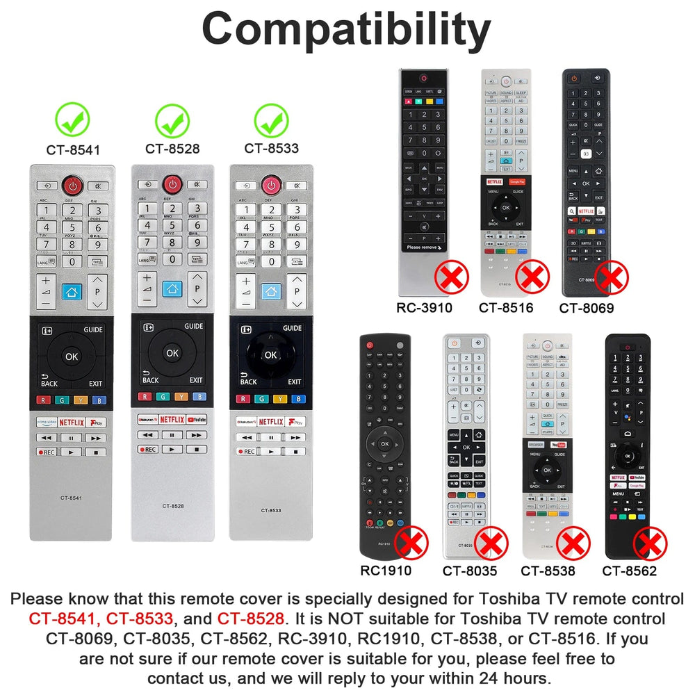 Planet Gates Black Silicone Case Fit for Toshiba Home Smart TV Remote Control CT-8541 CT-8533 CT-8528 Protective Sheath Cover Anti-Slip Protector