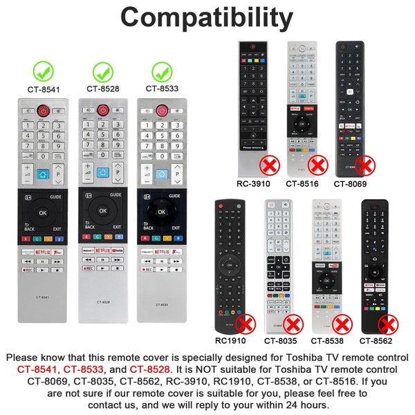 Planet Gates Black Silicone Case Fit for Toshiba Home Smart TV Remote Control CT-8541 CT-8533 CT-8528 Protective Sheath Cover Anti-Slip Protector