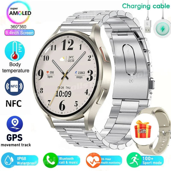 Planet Gates Black Silicone Smart Watch 1.4 inch HD Screen Smartwatch GPS track tracking Heart rate Body Temperature Smart Watch For Samsung Galaxy 2024 New