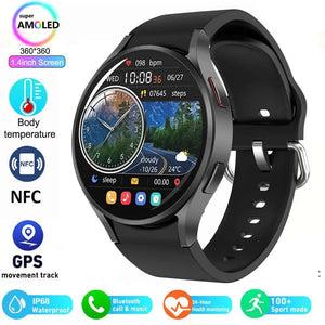 Planet Gates Black Silicone Smart Watch 1.4 inch HD Screen Smartwatch GPS track tracking Heart rate Body Temperature Smart Watch For Samsung Galaxy 2024 New