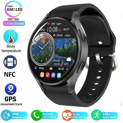 Planet Gates Black Silicone Smart Watch 1.4 inch HD Screen Smartwatch GPS track tracking Heart rate Body Temperature Smart Watch For Samsung Galaxy 2024 New