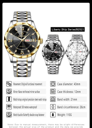 Planet Gates Black Silver Zhen BINBOND Top Brand Luxury Fashion Watch Men Waterproof Week Date Clock Sport Watch Men Quartz Wristwatch Relogio Masculino B2521