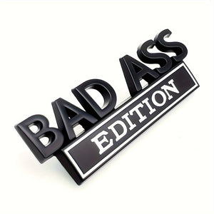 Planet Gates Black Silvery 1pc BAD ASS Edition Emblem, 3D Fender Badge Decal Car Sticker Fit Bumper Hood Trunk Door, Universal Exterior Replacement Accessories For Truck SUV