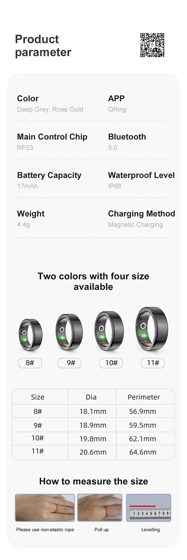 Planet Gates black / Size 8 COLMI R02 Smart Ring Military Grade Titanium Steel Shell Health Monitoring IP68 & 3ATM Waterproof Multi-sport Modes