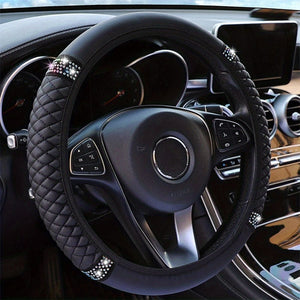 Planet Gates Black Sparkle And Shine: Inlaid Artificial Diamond Steering Wheel Cover For Women Car Accessories
