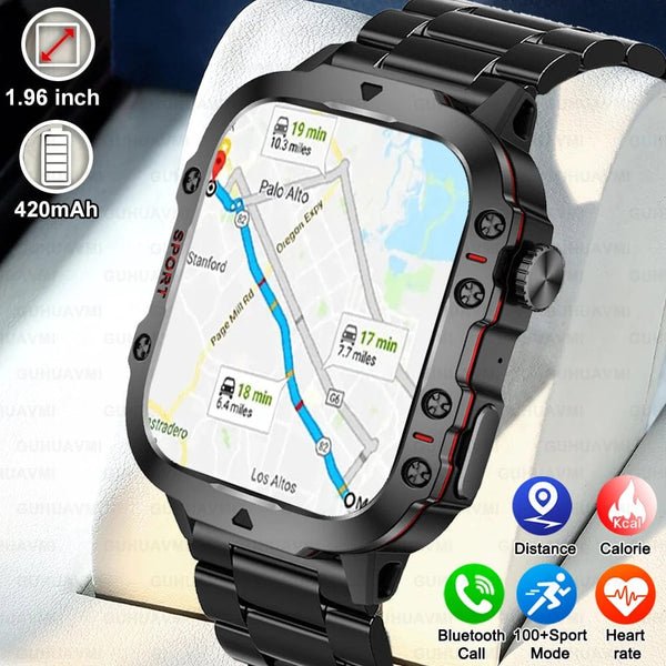 Planet Gates Black-Steel-B-2A / Outdoor Sports Watch 2024 New Rugged Military GPS Smart Watch Men AMOLED HD Screen Heart Rate Bluetooth Call Waterproof Outdoor SmartWatch For Xiaomi