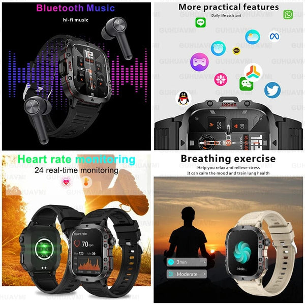 Planet Gates Black-Steel-B-2A / Outdoor Sports Watch 2024 New Rugged Military GPS Smart Watch Men AMOLED HD Screen Heart Rate Bluetooth Call Waterproof Outdoor SmartWatch For Xiaomi