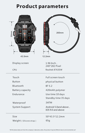 Planet Gates Black-Steel-B-2A / Outdoor Sports Watch 2024 New Rugged Military GPS Smart Watch Men AMOLED HD Screen Heart Rate Bluetooth Call Waterproof Outdoor SmartWatch For Xiaomi