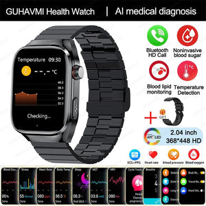 Planet Gates Black Steel B / Medical grade 2024 New Uric Acid Blood Fat Smartwatch ECG Blood Glucose Heart Rate Blood Pressure Health Monitoring Smart Watch For HUAWEI IOS