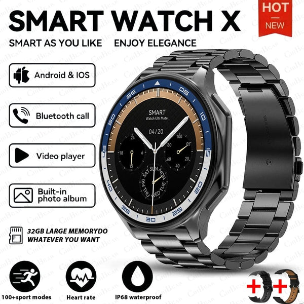 Planet Gates Black steel belt New For OPPO Watch X Smart Watch Men Sports & Fitness Bracelet 32Gb Large Memory TWS Headphones Music Player BT Call Smartwatch