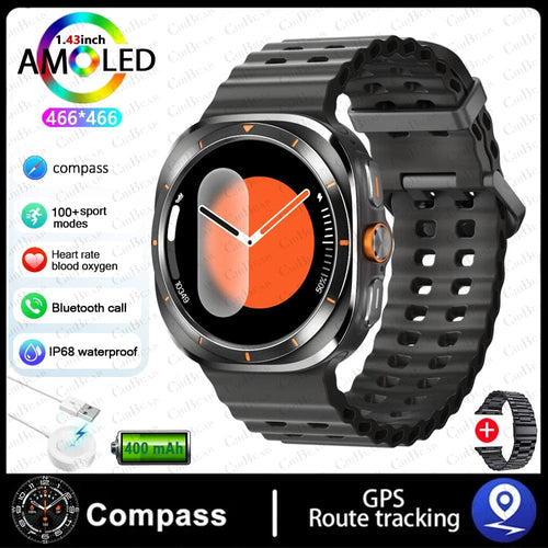 Planet Gates Black steel For Samsung Galaxy Watch Ultra NFC GPS Track Compass Smart Watch Men 1.43 Inch AMOLED Always Display Screen BT Call Smartwatch
