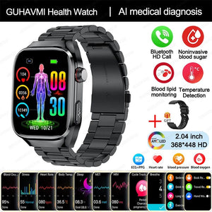 Planet Gates Black Steel / Medical grade 2024 New Uric Acid Blood Fat Smartwatch ECG Blood Glucose Heart Rate Blood Pressure Health Monitoring Smart Watch For HUAWEI IOS