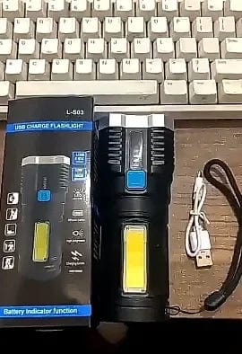 Planet Gates Black Strong Light LED Flashlight Camping Torch With 4 Lamp And COB Side Lights Outdoor USB Rechargeable Portable Hand Lantern