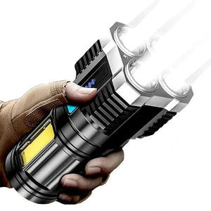 Planet Gates Black Strong Light LED Flashlight Camping Torch With 4 Lamp And COB Side Lights Outdoor USB Rechargeable Portable Hand Lantern
