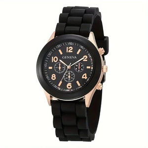 Planet Gates black Stylish Round Pointer Quartz Watch, Triple Dial Silicone Watchband Sports Wristwatch For Women And Men, Ideal choice for Gifts