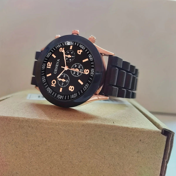 Planet Gates black Stylish Round Pointer Quartz Watch, Triple Dial Silicone Watchband Sports Wristwatch For Women And Men, Ideal choice for Gifts