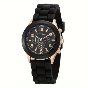 Planet Gates black Stylish Round Pointer Quartz Watch, Triple Dial Silicone Watchband Sports Wristwatch For Women And Men, Ideal choice for Gifts