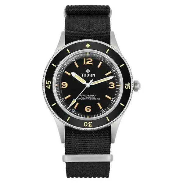 Planet Gates black THORN 50-Fathoms Watch Men 40MM Vintage NH35 Movement Automatic K9 Mineral Crystal TR900 C3 Luminous Barracuda 200M Waterproof