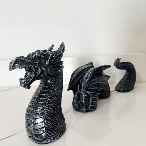 Planet Gates Black Three-sectioned Dragon 1pc, Large Dragon Gothic Garden Decor Statue Garden Sculptures Gothic Indoor Outdoor Decor Statue