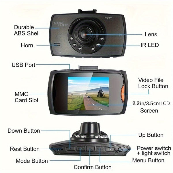 Planet Gates Black / U3 Full Car DVR Recorder With 140° Wide Angle View - Capture Every Moment While You Drive!