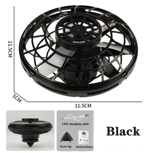 Planet Gates Black UFO Fingertip Gyroscope Sensing Toy, Fun Floating Luminous Gyroscope Stress Reducing Toy Children's Birthday Toy Gift