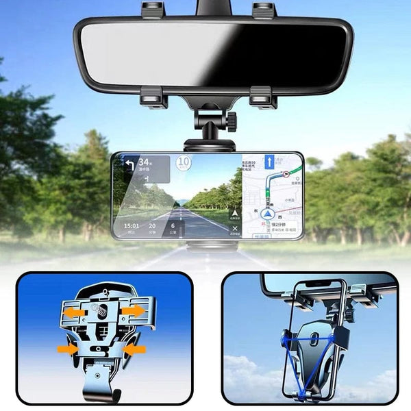Planet Gates Black Universal 360 Rotatable Car Rearview Mirror Mount Stand Holder Stand Cradle For Cell Phone GPS Car Rear View Mirror Bracket