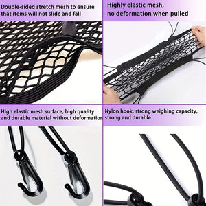 Planet Gates Black Universal Car Net Pocket Between Seats 3-Layer Car Mesh Organizer Car Seat Back Elastic Tidying Mesh Net Bag Car Net Barrier For Backseat Dogs