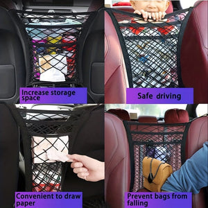 Planet Gates Black Universal Car Net Pocket Between Seats 3-Layer Car Mesh Organizer Car Seat Back Elastic Tidying Mesh Net Bag Car Net Barrier For Backseat Dogs