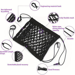 Planet Gates Black Universal Car Net Pocket Between Seats 3-Layer Car Mesh Organizer Car Seat Back Elastic Tidying Mesh Net Bag Car Net Barrier For Backseat Dogs