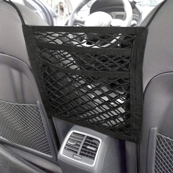Planet Gates Black Universal Car Net Pocket Between Seats 3-Layer Car Mesh Organizer Car Seat Back Elastic Tidying Mesh Net Bag Car Net Barrier For Backseat Dogs