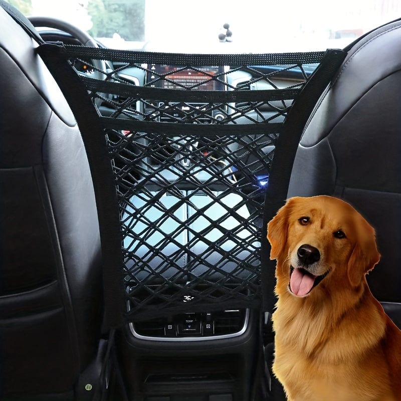 Planet Gates Black Universal Car Net Pocket Between Seats 3-Layer Car Mesh Organizer Car Seat Back Elastic Tidying Mesh Net Bag Car Net Barrier For Backseat Dogs