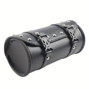 Planet Gates Black Universal Motorcycle Handlebar Bag Durable Waterproof Leather Saddlebags Large Capacity Storage Pocket Tools Holder Bag
