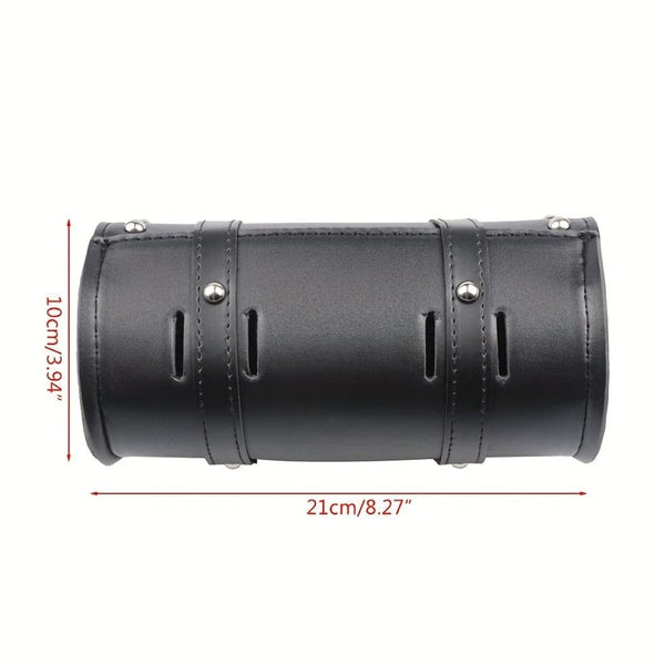 Planet Gates Black Universal Motorcycle Handlebar Bag Durable Waterproof Leather Saddlebags Large Capacity Storage Pocket Tools Holder Bag