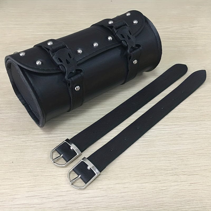 Planet Gates Black Universal Motorcycle Handlebar Bag Durable Waterproof Leather Saddlebags Large Capacity Storage Pocket Tools Holder Bag