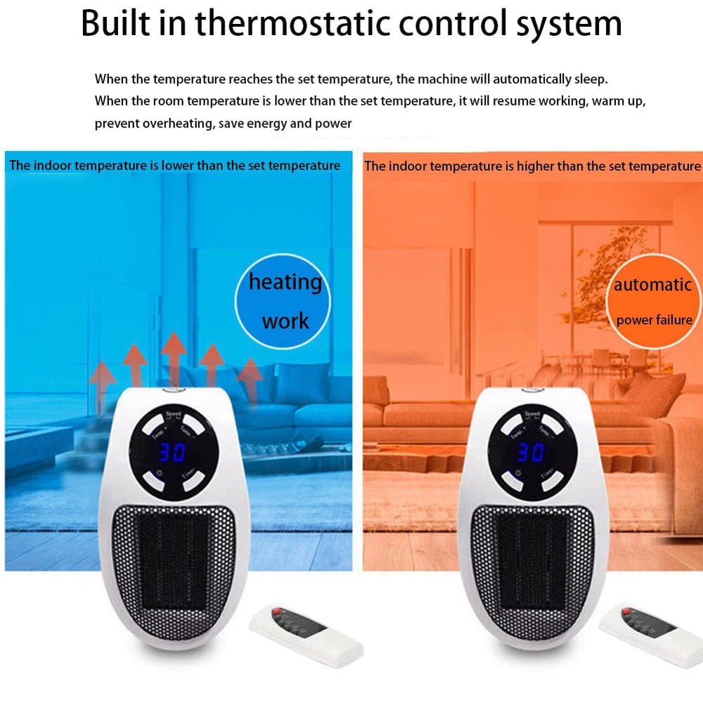 Planet Gates Black / US plug / CHINA LED Display Electric Heater Wall-Outlet Mini Electric Air Heater Powerful Warm Blower Fast Heater Fan Stove Radiator Room Warmer
