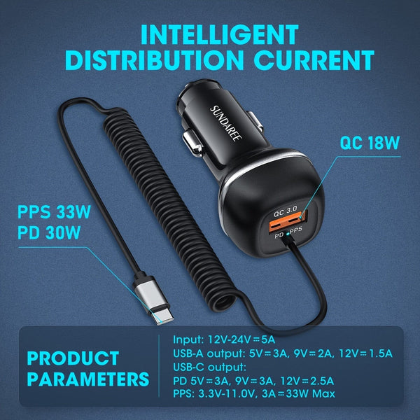 Planet Gates Black USB C 51W Super Fast Car Charger