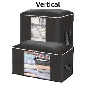 Planet Gates Black / Vertical 1pc Large Capacity Clothing Storage Bag, Dustproof Zipper Storage Bag, With Transparent Window, Household Quilts Blankets Bedding Clothing Organizer, Folding Clothes Storage Bag, Home Bedroom Accessories