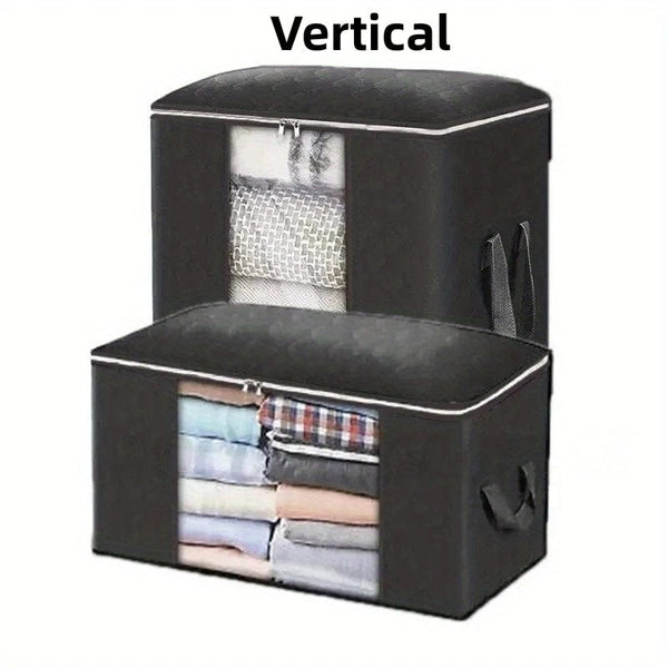 Planet Gates Black / Vertical 1pc Large Capacity Clothing Storage Bag, Dustproof Zipper Storage Bag, With Transparent Window, Household Quilts Blankets Bedding Clothing Organizer, Folding Clothes Storage Bag, Home Bedroom Accessories