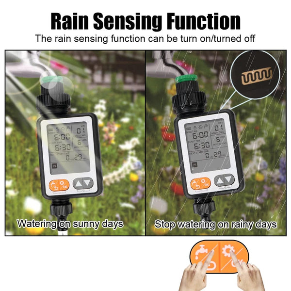 Planet Gates Black Waterproof Irrigation Controller Battery Operated Multiple Program Garden Watering Timer Rain Sensor Large Screen Automatic