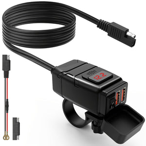 Planet Gates Black Waterproof Motorcycle USB Charger - Dual USB Ports For 12V-24V Motorcycles - Handlebar Mounted Power Supply Socket - Essential Motorcycle Accessory