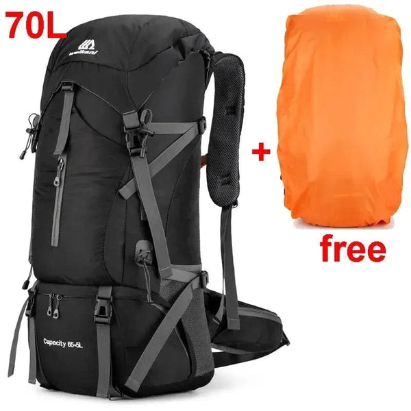 Planet Gates Black Waterproof Nylon Bag Camping Travel Backpack With Rain Cover Outdoor Hiking Mountaineering Men Shoulder Tactical Military Bags
