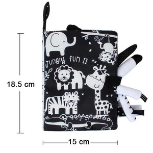 Planet Gates Black white forest New Baby Toys Cartoon Animals Tail Baby Cloth Book Educational Ringed Paper Cloth Book Toys Enlightenment Baby Toys 0 12 Months